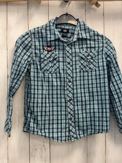 H&M  Hemd  Gr. 128  petrol mint weiß kariert 