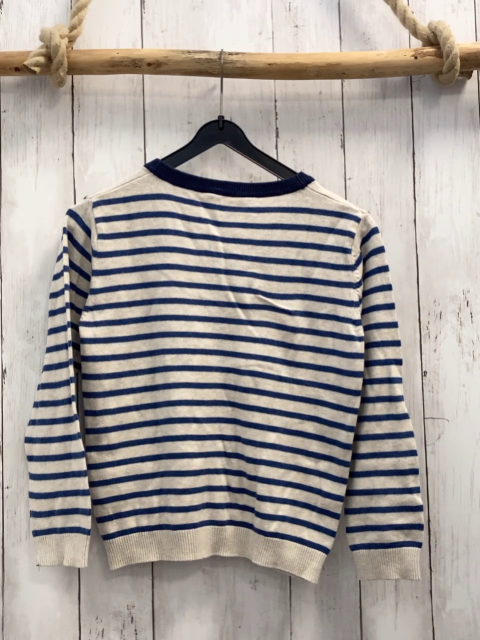 H&M  Strickjacke  Gr. 122  creme blaue Streifen dunkelblauer Bund 