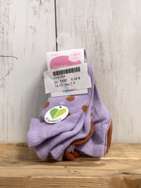 neu 7 P  Socken  Gr. 74/80  lavendel braun mit Streifen NP 9,99 € 