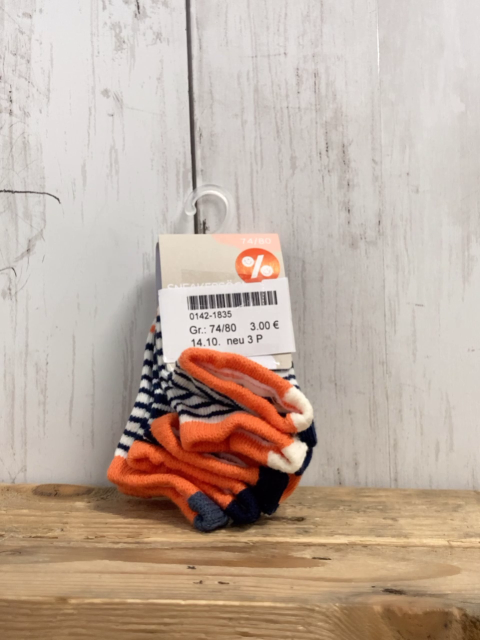 neu 3 P  Socken  Gr. 74/80  weiß blau orange mit Streifen NP 4,99 € red auf 3,99 € 