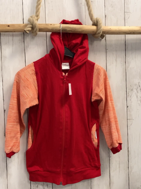 neu Babauba  Sweatjacke  Gr. 116  rot Kapuze + rot weiß gestreifte Ärmel 