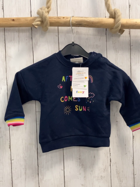 neu  Pullover  Gr. 74  blau bunte Schrift + bunter Streifenbund NP 15,99 € 