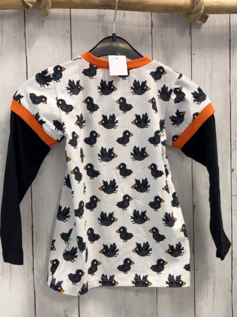 neu Babauba  Langarmshirt  Gr. 110  weiß Raben schwarze Ärmel orange Bund 
