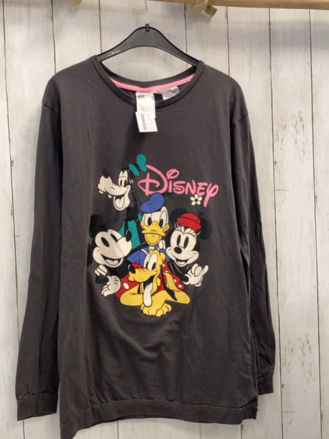 H&M Langarmshirt  Gr. 170  grau Disneyfiguren rosa Schrift 