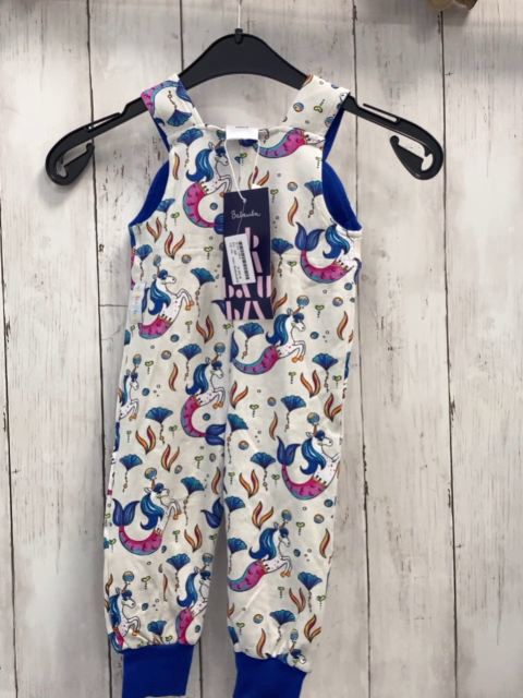 neu Babauba  Latzhose  Gr. 68  hellgrau Einhörner mit Nixenflossen Muscheln blauer Bund 