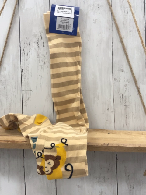 neu Babauba Strumpfhose  Gr. 134/140  sand braun gestreift Affen 