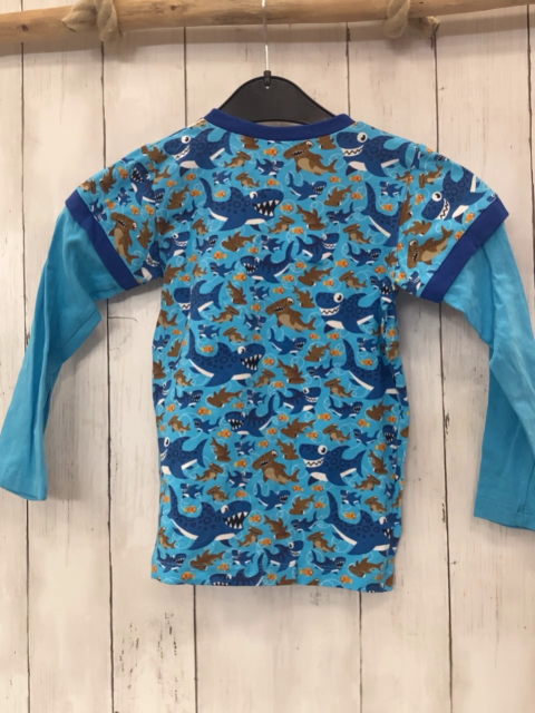 Babauba Langarmshirt Gr. 110  blau Haie dunkelblauer Bund