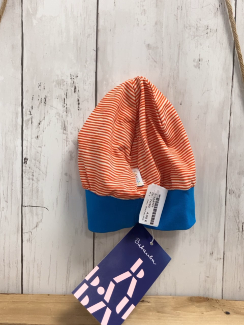 neu Babauba  Hut  Gr. 74/80  orange weiße Streifen blauer Bund 
