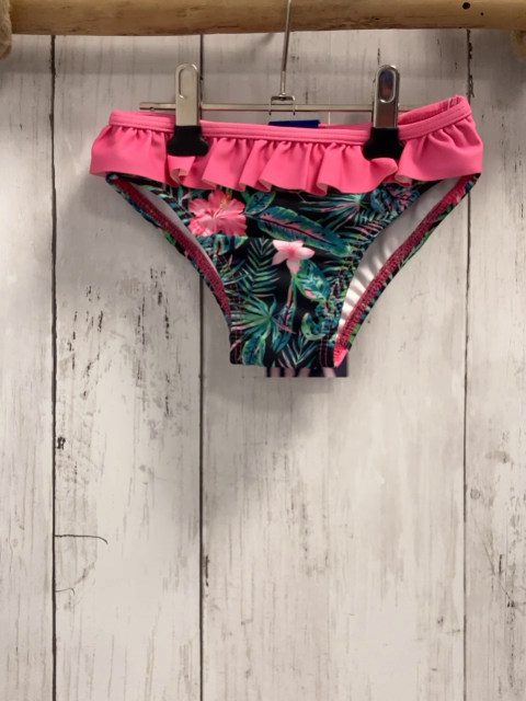 neu Babauba  Badehose  Gr. 86/92  schwarz pink Blumen grüne Blätter pink Rüschenbund 