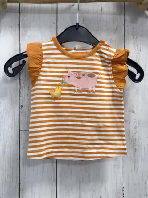 neu Alana  T-Shirt  Gr. 62  ocker weiße Streifen Schwein + Küken NP 6,90 € 