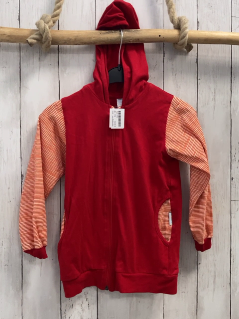 neu Babauba Sweatjacke Gr. 116  rot + rot weiß gestreifte Ärmel Kapuze