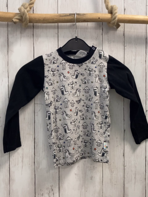 Babauba  Langarmshirt Gr. 104  grau Monster schwarze Ärmel