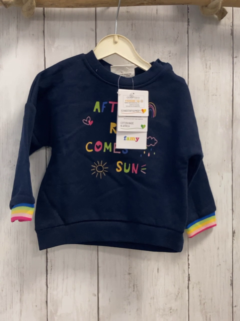 neu Pullover Gr. 74  blau bunte Schrift und Bögen + Bund