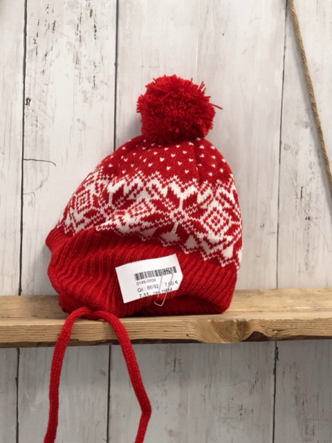 neu H&M Mütze + Handschuhe Gr. 86/92  rot weißes Muster Strick