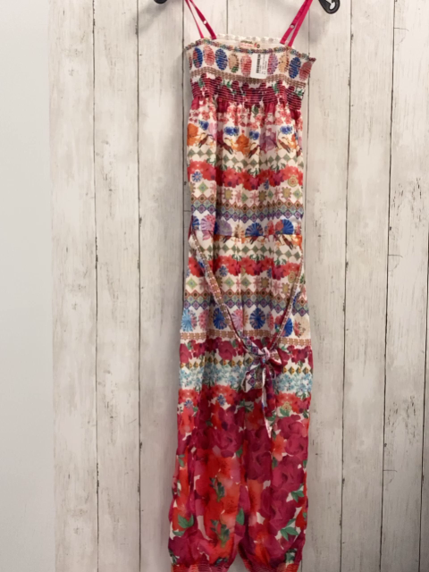 Desigual  Jumpsuit  Gr. 146/152  weiß rot bunt Blumen Rauten gesmoktes Oberteil 