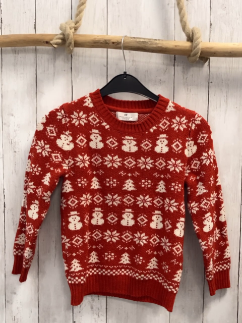 H&M Pullover Gr. 122  rot weiß Schneeflocken Weihnachtsmänner Strick