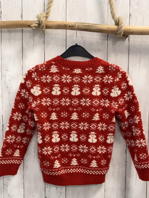 H&M Pullover Gr. 122  rot weiß Schneeflocken Weihnachtsmänner Strick