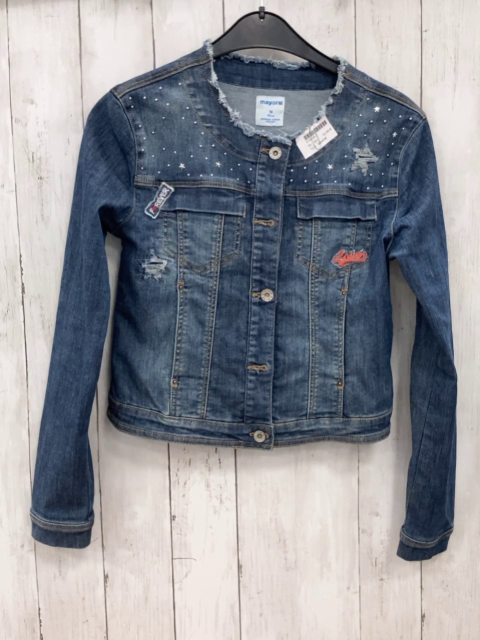 Mayoral  Jeansjacke  Gr. 152  blau silber Steine hellrote Schrift 