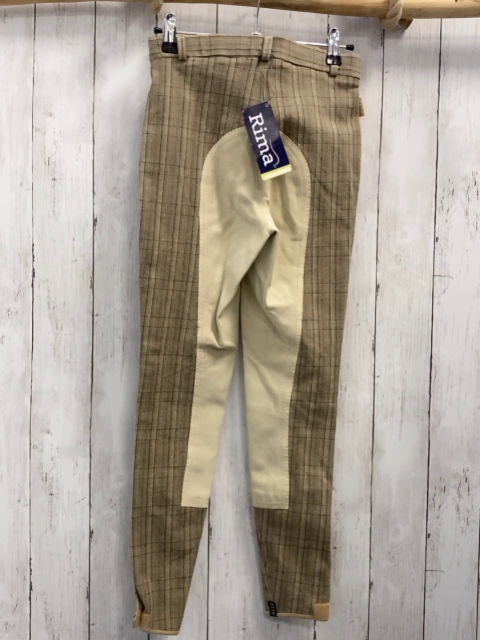 neu ELT Reitose  Gr. 164  beig grau kariert beige Wilderlederaufsatz 