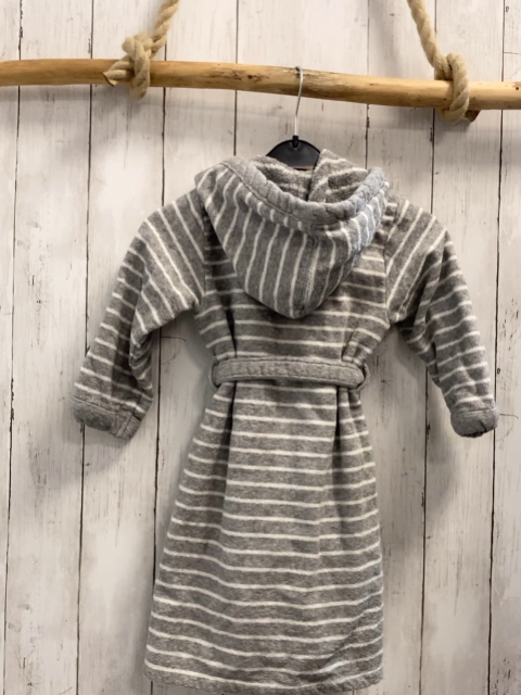   Bademantel Gr. 98  grau weiße Streifen Frottee Kapuze 