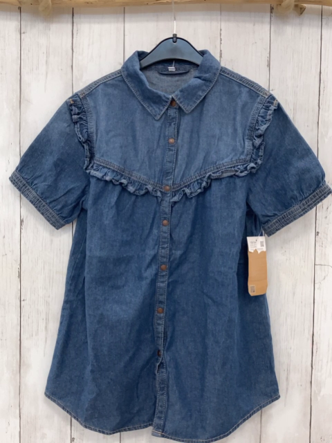 neu  Sommerbluse  Gr. 158  blau Jeans Rüschen 