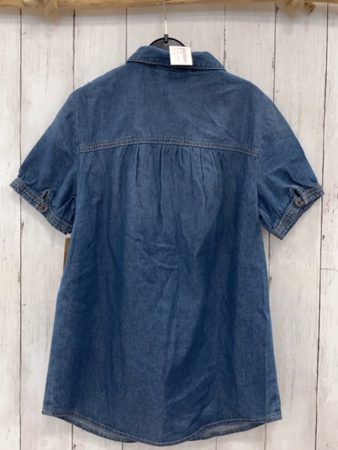 neu  Sommerbluse  Gr. 158  blau Jeans Rüschen 