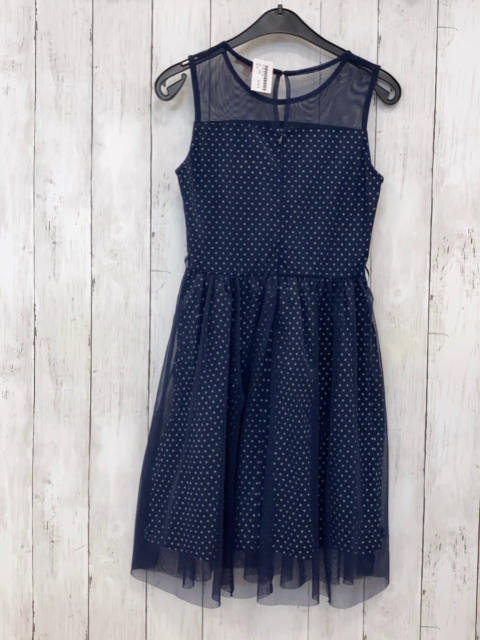   Kleid  Gr. 146  blau silber Punkte blaues transparentes Überkleid 