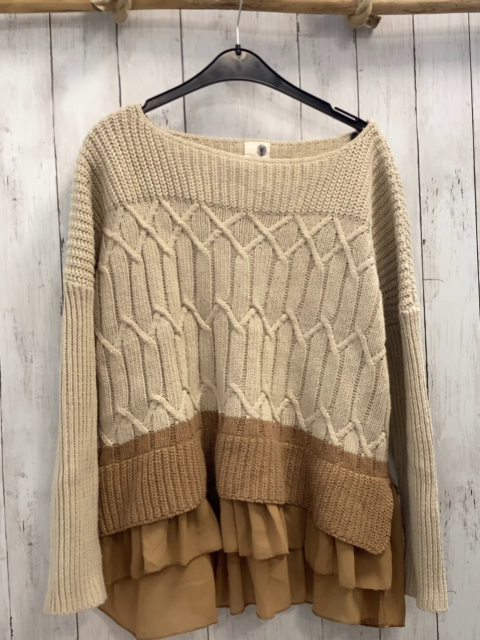 everleigh Pullover Gr. 40  beige braun Strick Blusensaum