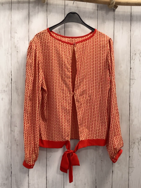 Peace + Love Bluse Gr. L beige rote Herzen + Bund mit Schleife