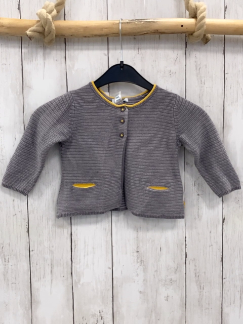 Obaibi  Strickjacke  Gr. 68  grau hellgraue Streifen gelber Bund 