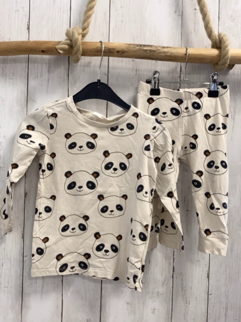 2tlg H&M  Schlafanzug  Gr. 80  creme Pandabärköpfe 