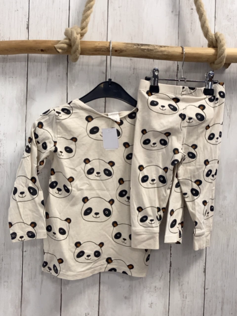 2tlg H&M  Schlafanzug  Gr. 80  creme Pandabärköpfe 