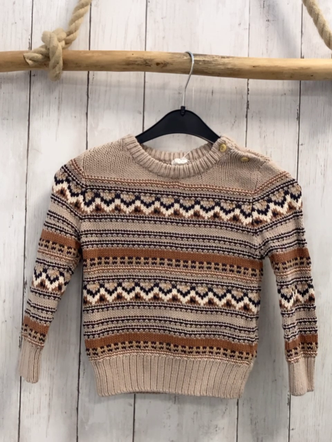 H&M  Pullover  Gr. 98  beige Strick + dunkelgrau beige braune Streifen mit Muster Strick