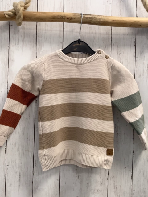  Pullover  Gr. 92  beige sand rost kiwi Streifen Strick Rippen 