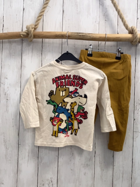 2tlg Zara  Langarmshirt + Leggings  Gr. 92  creme Tiere + ocker 