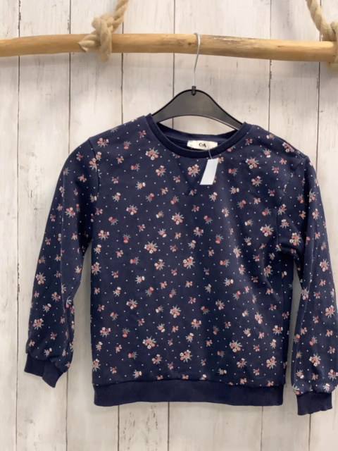   Pullover  Gr. 134  blau Blumen weiße Punkte