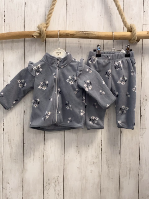 2tlg H&M  Fleecejacke + Leggings  Gr. 68  grau Fleece Blumen 