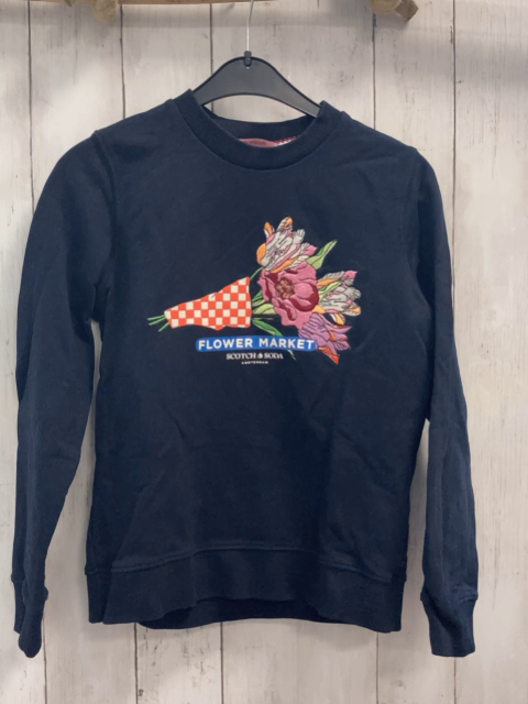 Scotch & Soda  Pullover  Gr. 140  blau bunter Blumenstrauß Schrift 