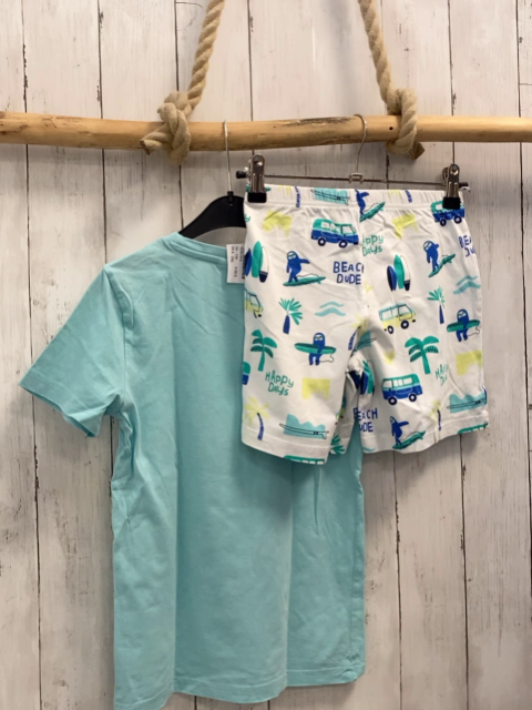 2tlg  T-Shirt + Shorts  Gr. 134  hellblau + weiß Camper Palmen Schrift 