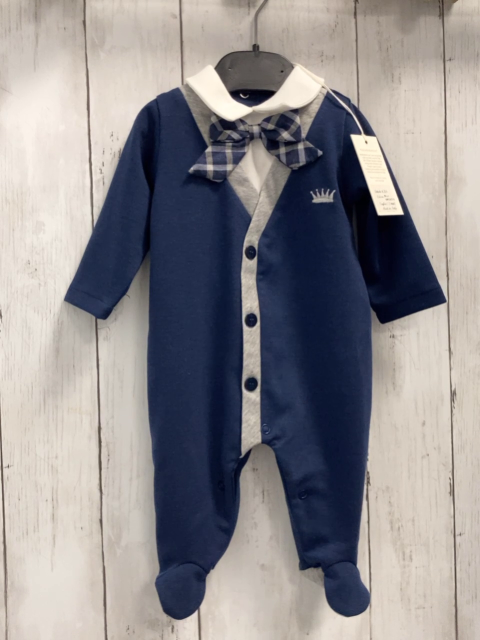 neu  Overall Gr. 68  blau grauer Bund weißer Kragen karierte Fliege 