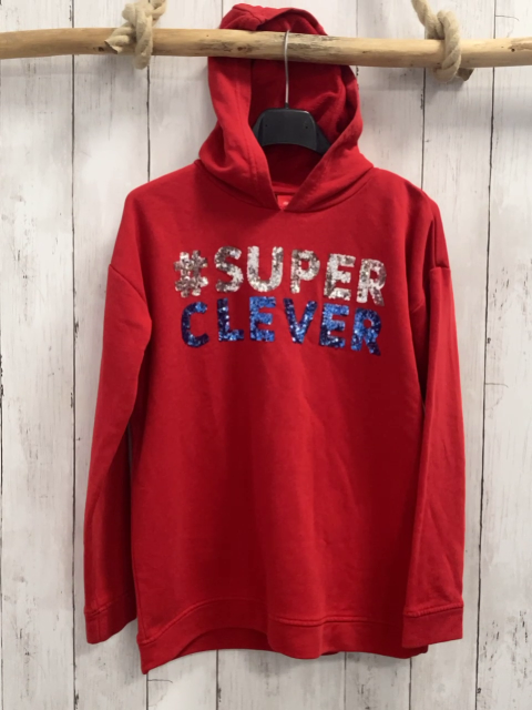 S´ OLiver  Pullover  Gr. 152  rot Kapuze silber blaue Pailettenschrift 