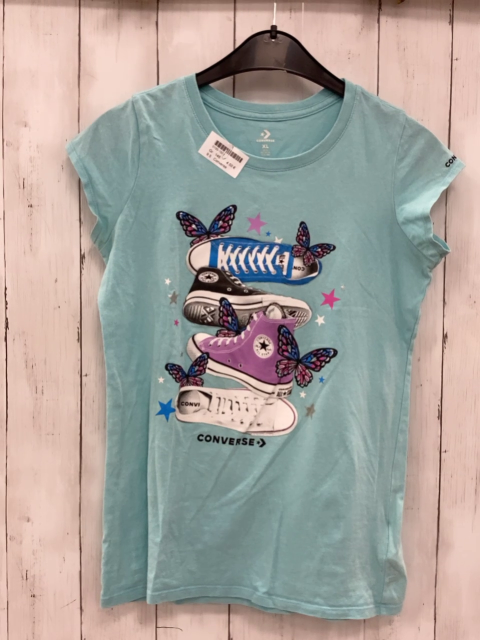 Converse T-Shirt Gr. 146  hellblau Schuhe Schmetterlinge
