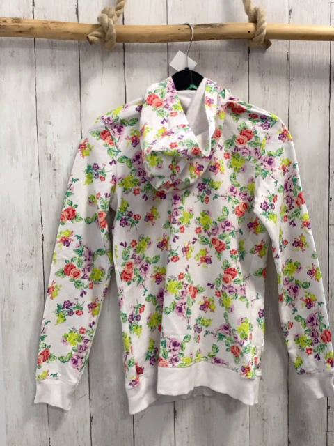 Benetton  Strickjacke  Gr. 158/164  weiß Kapuze bunte Blumen 
