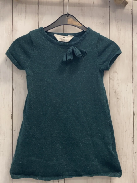 H&M Kleid Gr. 98  dunkelgrün Strick Glitzer