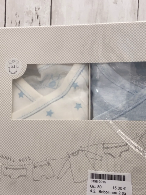 Boboli neu 2 teiliges Bodyset Gr. 80  weiß hellblaue Sterne + hellblau langarm