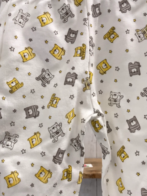 neu 4 teiliges Boboli Baby Geschenkset Gr. 68  Langarmshirt + Leggings + Mütze + Schnullerkette weiß grau gelbe Bären