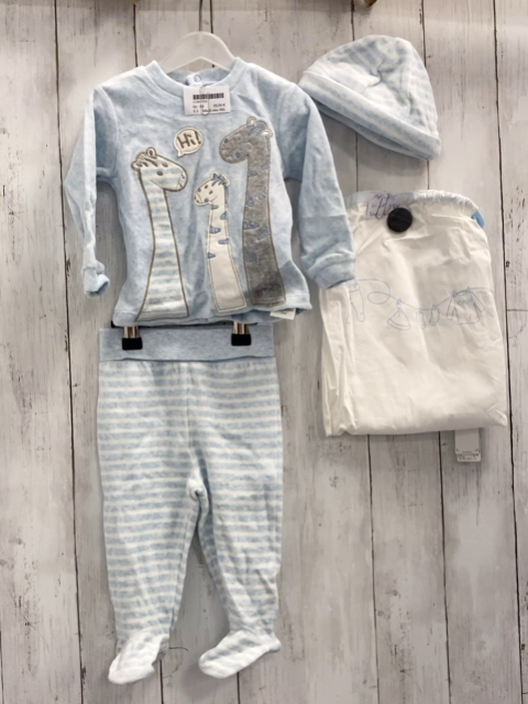 Boboli neu 4 teiliges Set Pullover + Jogginghose + Mütze + Stoffbeutel Gr. 68  blau Nicky Giraffen + blau weiß gestreift