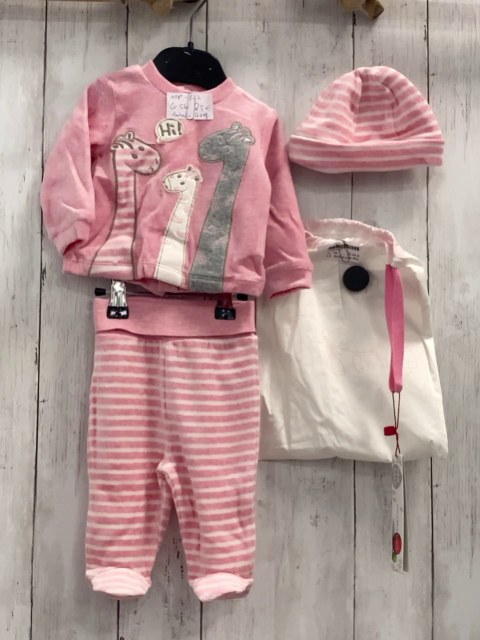 Boboli neu 4tlg Pullover + Jogginghose + Mütze + Stoffbeutel Gr. 56  pink Nicky Giraffen + pink weiß gestreift