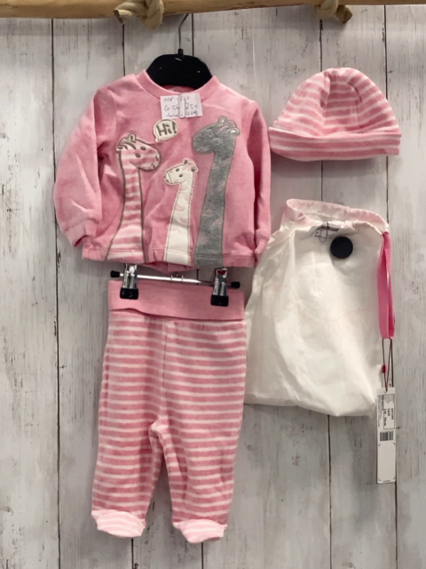 Boboli neu 4tlg Pullover + Jogginghose + Mütze + Stoffbeutel Gr. 62  pink Nicky Giraffen + pink weiß gestreift