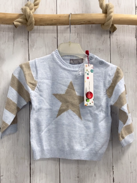 Boboli neu Pullover Gr. 80  hellblau beige Streifen Stern Strick